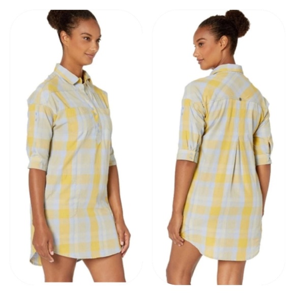 {Prana} Deryn Plaid Shirt Dress in Yellow & Blue Grey - Women's Small - Picture 1 of 14